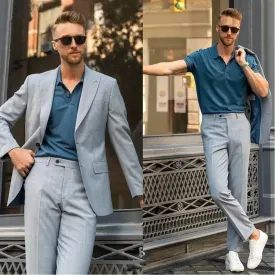 xiangtuibao New Casual Suits For Men One Button Notched Lapel Coat Pants 2Pcs Set Tailor Made Slim Fit Groomsmen Party Blazer Costume Homme