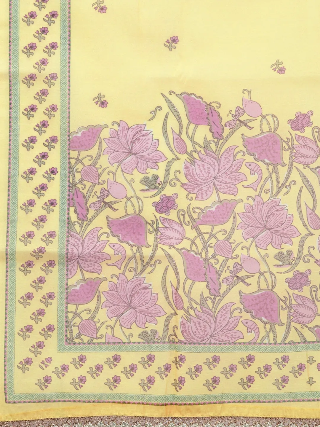 Yellow Hand Block Dupatta Set