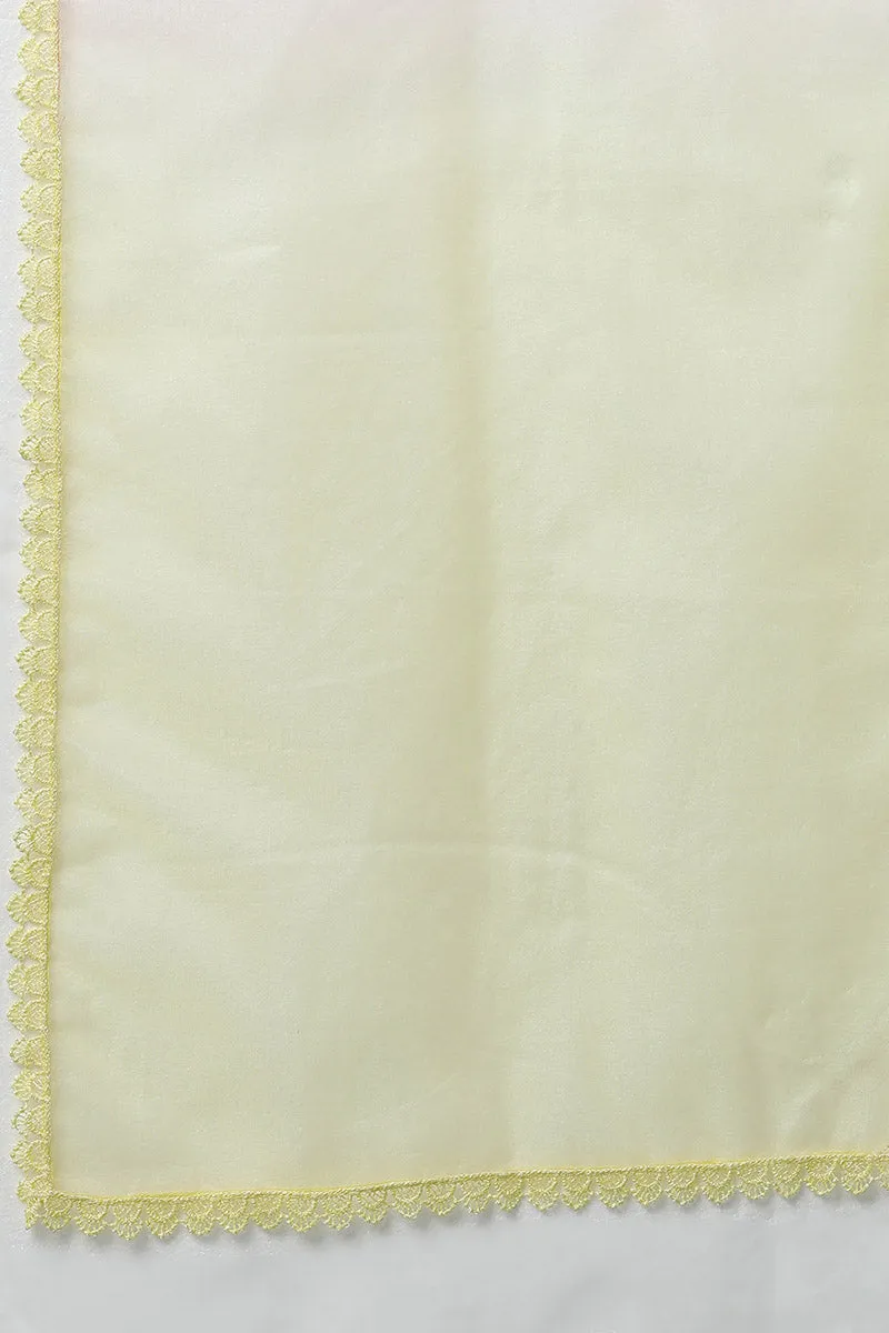 Yellow Poly Silk Straight Kurta Pant With Dupatta